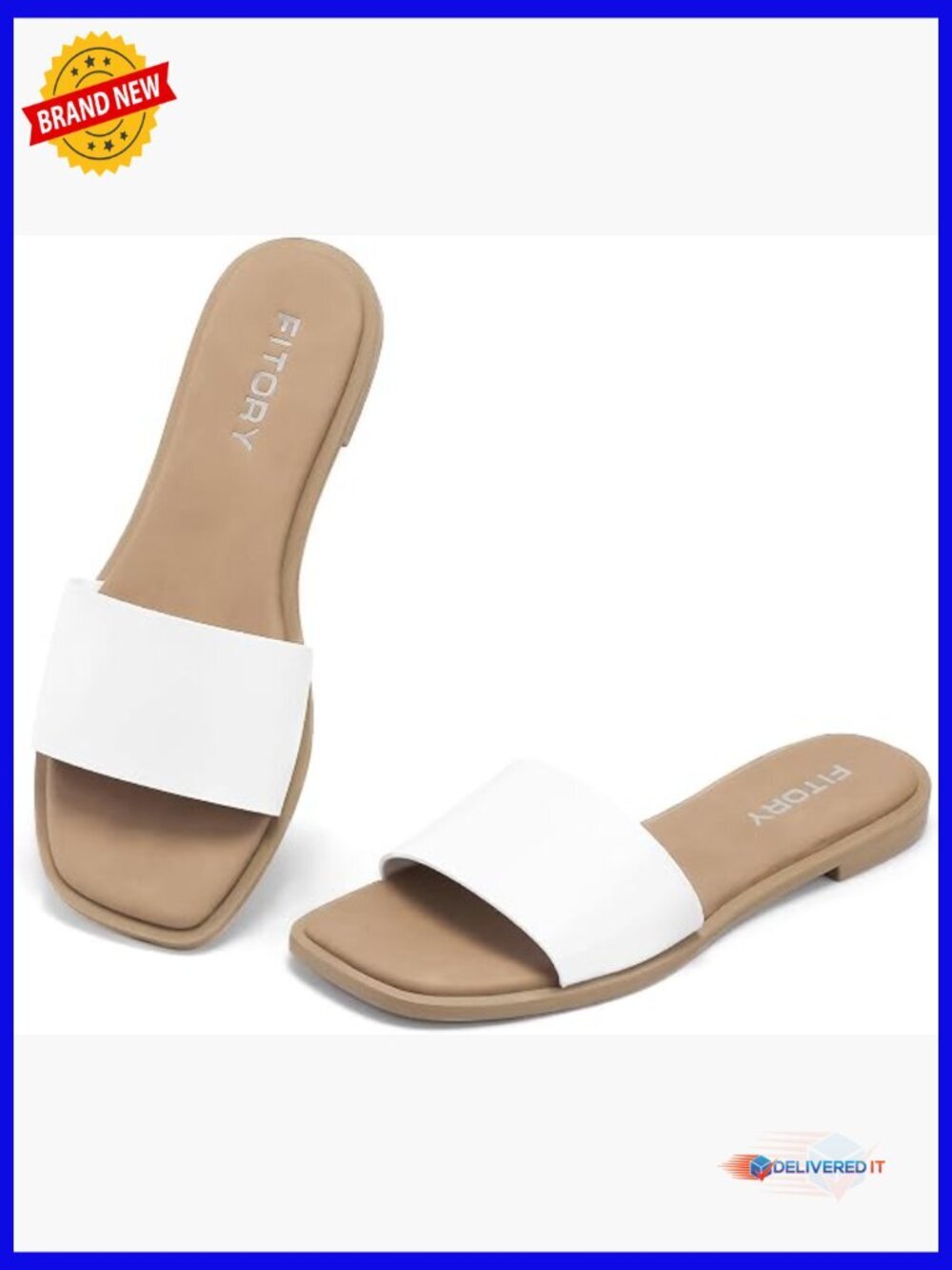 Square Toe Slide Sandals with Cushioned Footbed, Lightweight & Non-Slip